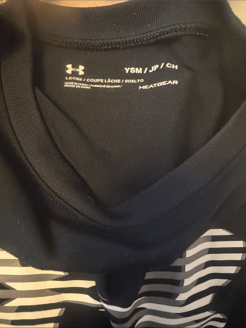 Under Armour Boys' Black Tee with White Striped Logo